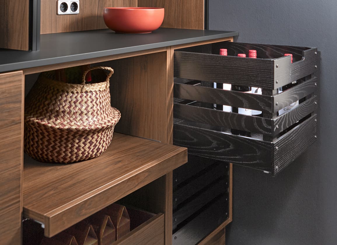 storage room design with wood style and white color with a lot of space to put your drinks and you food bags in it